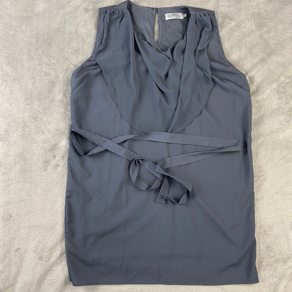 Soaked In Luxury Dress Womens L Gray Erin Draped Cowl‎ Neck Sleeveless Tie Waist